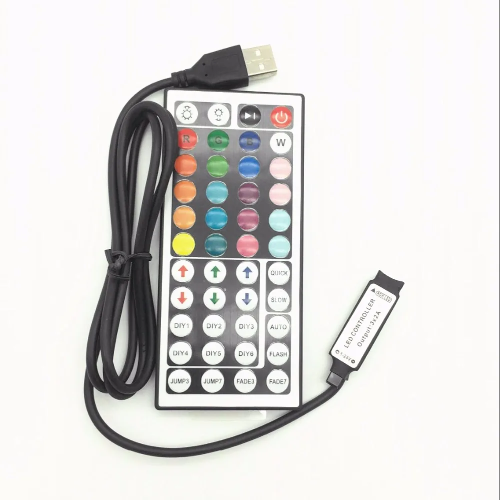 

1-10PCS/Lot 44 Keys LED IR RGB Mini USB Controler For SMD 3528 5050 LED Strip LED Lights Controller IR Remote Dimmer Input
