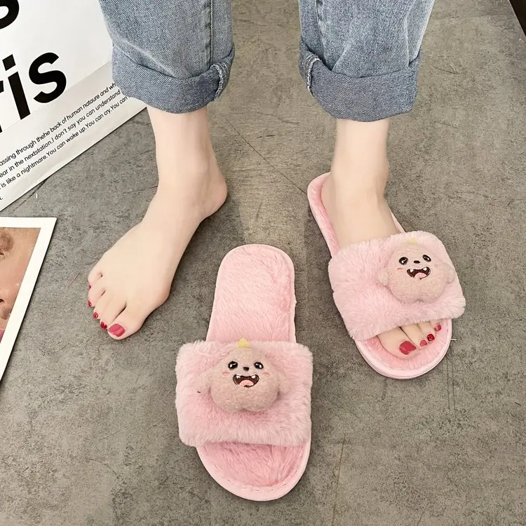 New Autumn and Winter Household Ladies Cotton Slippers Cute Animal Decoration Comfortable Slippers Female Furry Slippers Female