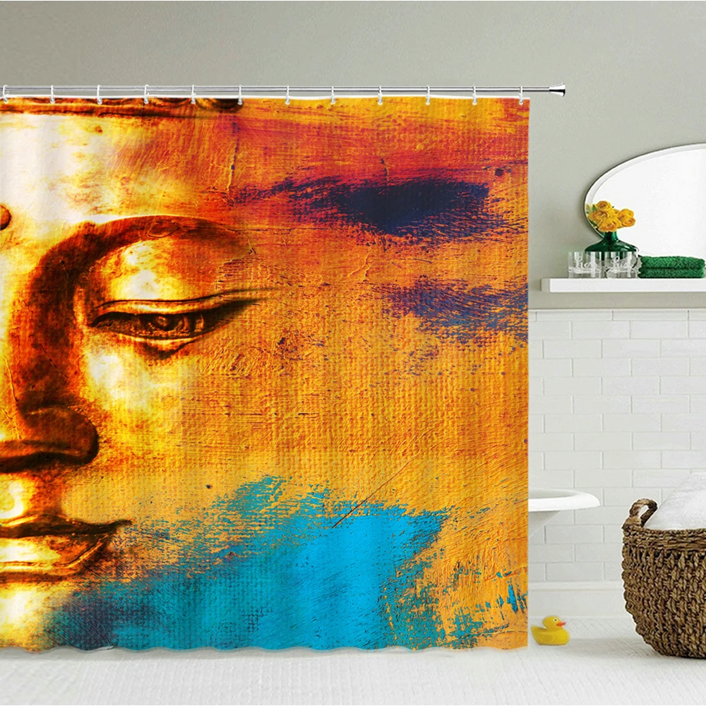 

3D Chinese Buddha Shower Curtains For Bathroom Waterproof Polyester Bathroom Curtain Print Personality With Hook Shower Curtain