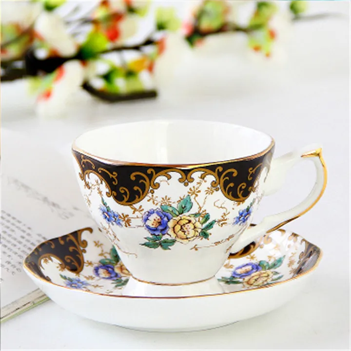Фарфоровый модный Британский костяной фарфор кофейная чашка и блюдце набор керамический цветочный чайный набор Бытовая кофейная посуда