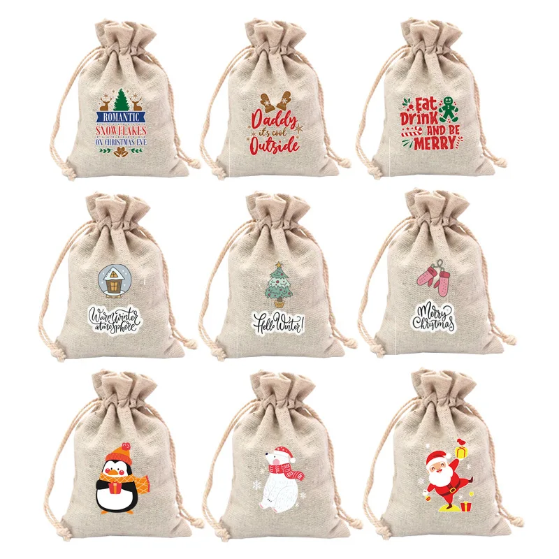 

13x18cm 50pcs/lot Double Cotton Linen Bundle Gift Bags Christmas and Halloween Gifts Apple Bread Packaging Bags Storage Bags