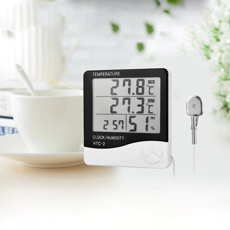 Цифровой термометр гигрометр ЖК-дисплей температура влажность метр погода станция дом в помещении на улице часы