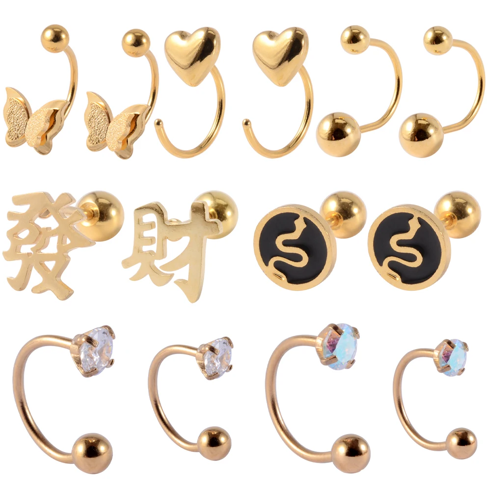 

2Pc Stainless Steel Zircon Cz Hoop Gold Earring Internal Piercing Nose Lip Eyebrow Ear Septum Cartilage Helix Piercing Jewelry
