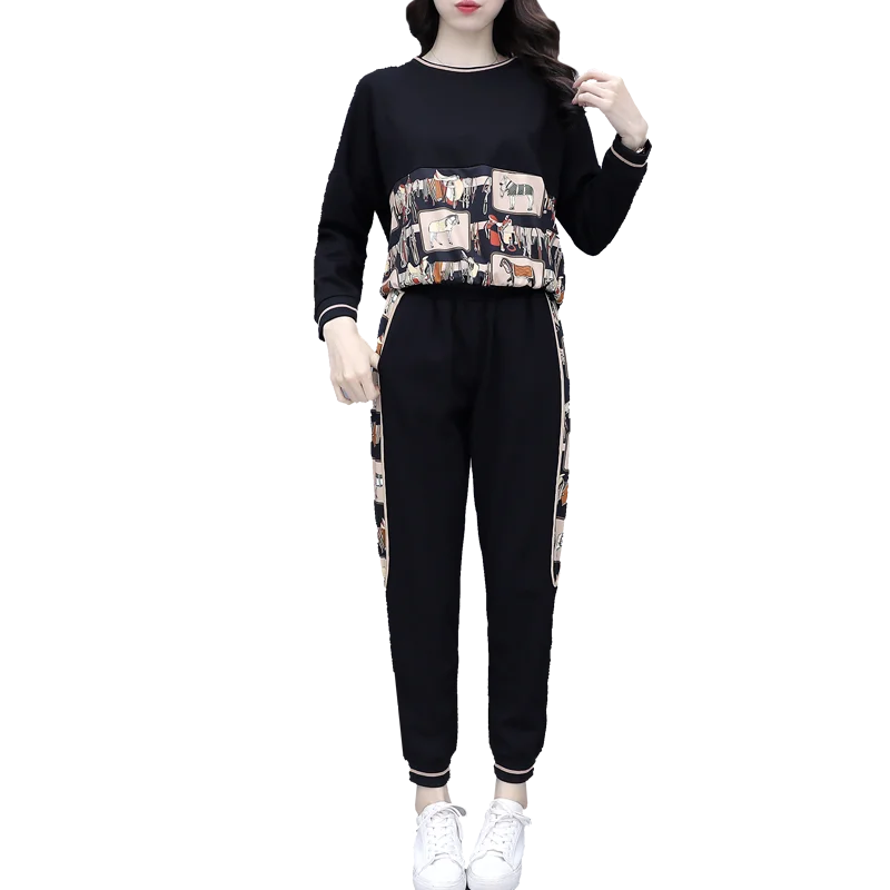 

2021 Sweet Memory Women Tracksuit Casual Costumes for Women Autumn Home Clothing Sweatshirt Pant Suit Two Piece Set Sportswear