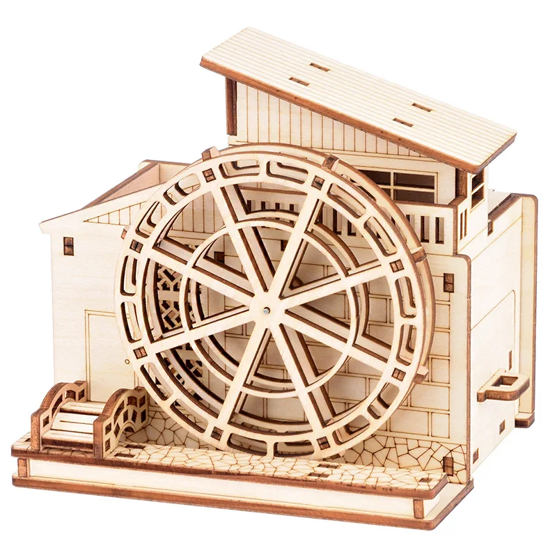 

DIY handmade wooden assembled waterwheel pen holder model wooden 3D three-dimensional puzzle educational toy children's gift