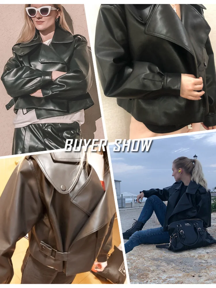 NEW2021 ERQIBA New Arrival Autumn Women Pu Faux Soft Leather Wallet Campera Chaqueta Cuero Mujer Modis Coat Women Veste Cuir De