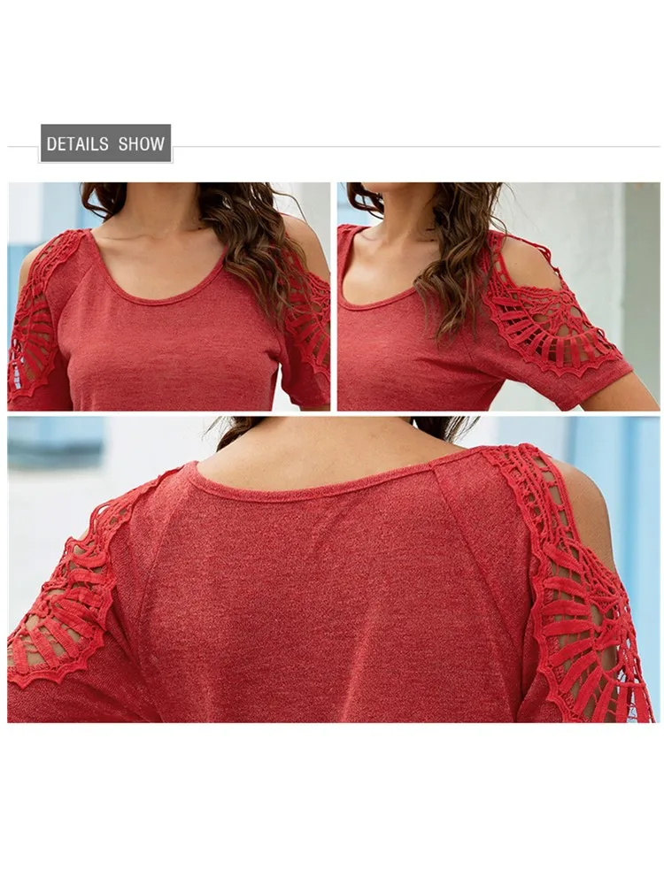 

New Summer O-Neck Short Sleeve Solid Loose Women Tops Sexy Hollow Out White Casual Women T-Shirt Fashion Cotton Tees Clothing