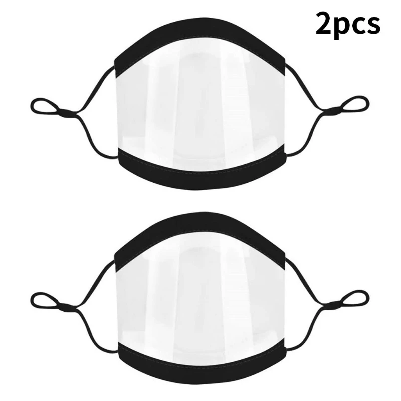 

2Pcs Deaf Mute Transparent Face Mask with Plastic Clear Window Visible Expression Anti-Fog Washable Earloop Mouth Guard