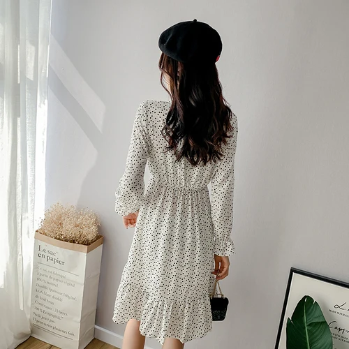 Женское винтажное платье-миди TingYiLi шифоновое платье с длинным рукавом бантом и