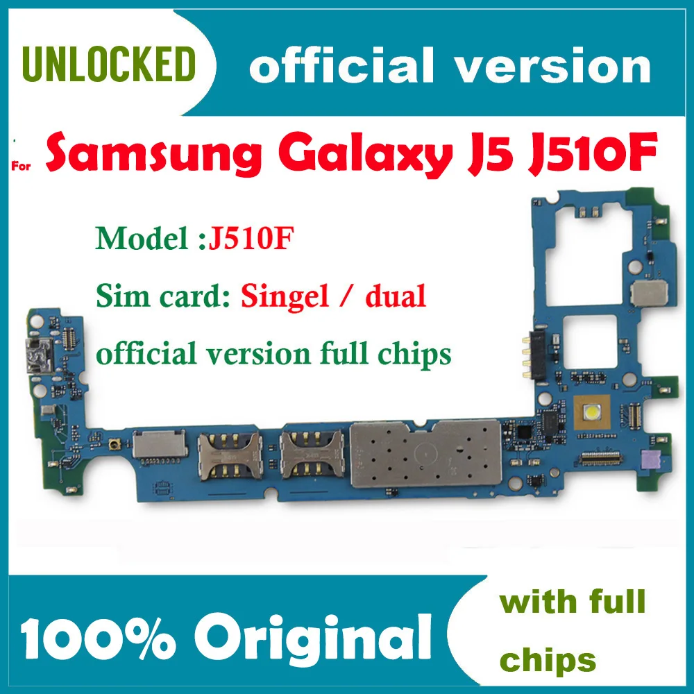 100% оригинальная разблокированная материнская плата для Galaxy J5 J510F Samsung Singel / Dual