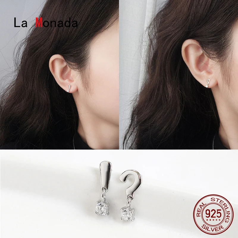 Женские асимметричные серьги гвоздики La Monada из серебра 925 пробы с пунктуацией