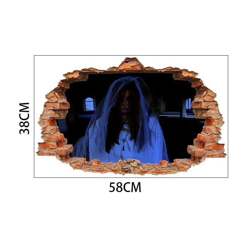 

New 3D Broken Wall Hot Sale Horror Halloween Ghost Wall Sticker Living Room Bedroom Background Wall Decoration Painting