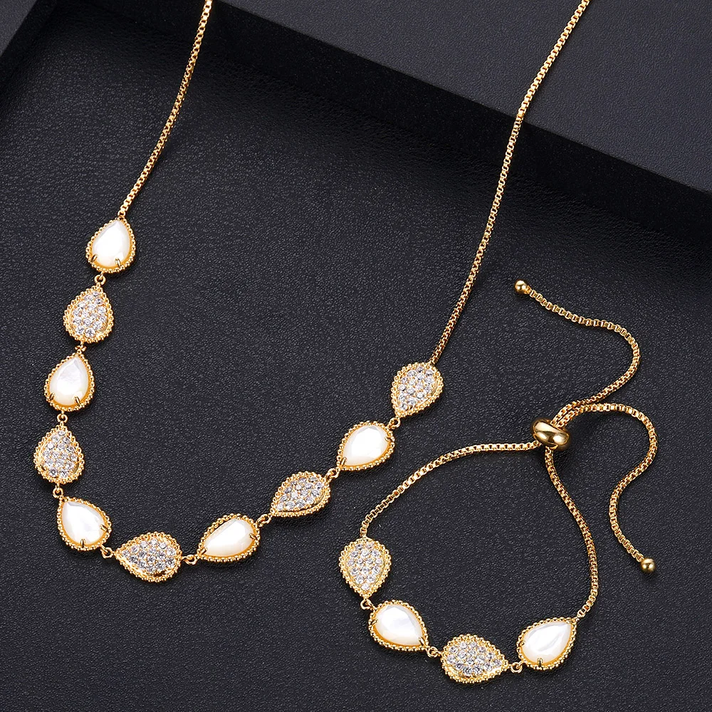 janekelly Luxury cubic zirconia necklace bracelet 2pcs dubai full jewelry set for women bridal dress dinner | Украшения и