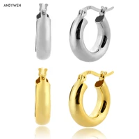 andywen 925 sterling silver gold hollow hoops two size circle round plain piercing rock punk pendiente ohrringe luxury jewelry