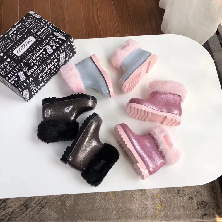 Mini Melissa/теплые зимние сапоги для девочек детей новая зимняя детская обувь