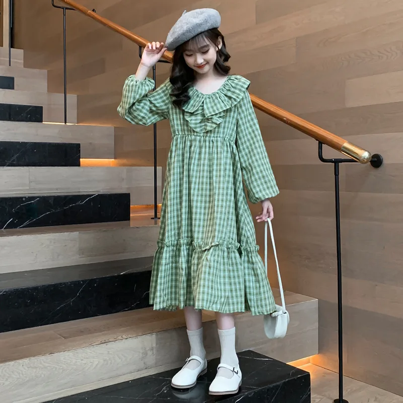 

Платье детское демисезонное клетчатое с длинным рукавом, на возраст 6-16 лет