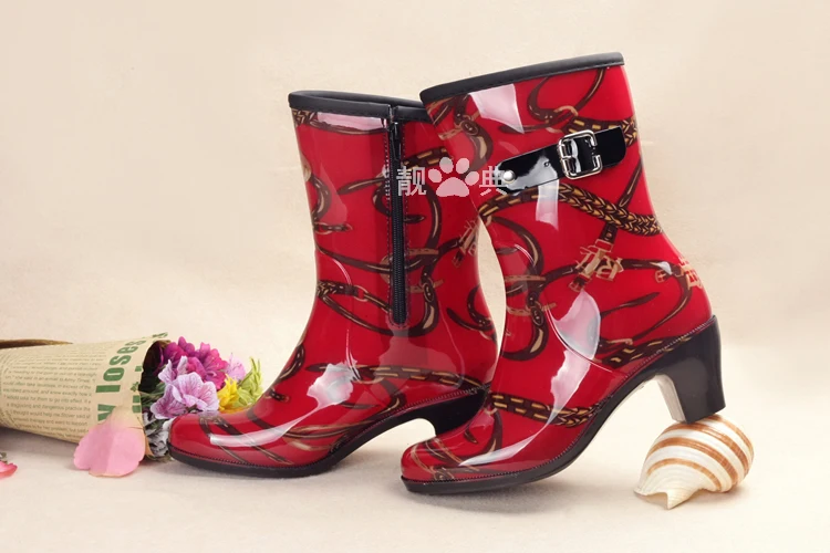 Туфли на высоком каблуке и молнии сбоку Резиновая обувь Обувь для дождя Зимние