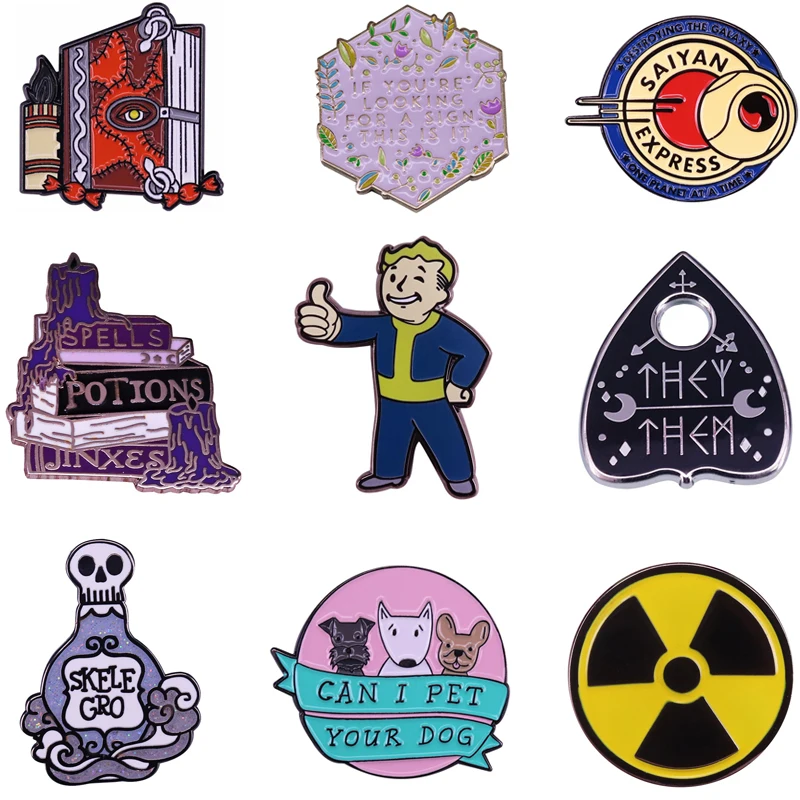 

20pcs/lot MD776 DMLSKY Funny Enamel Pins and Brooches for Women Men Anime Lapel pin backpack bags badge Collection Gifts