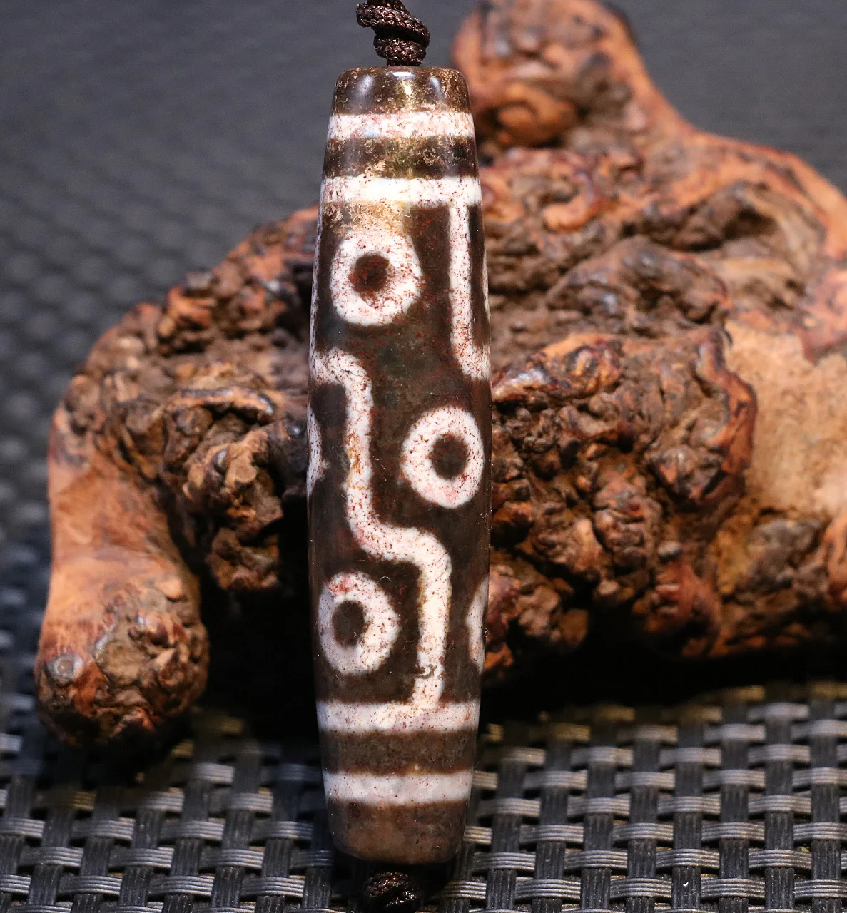 

Energy Tibetan Old Agate Cinnabar Dots 9 Eye Long King dZi Bead Amulet Pendant A LKbrother Talisman UPD2117A