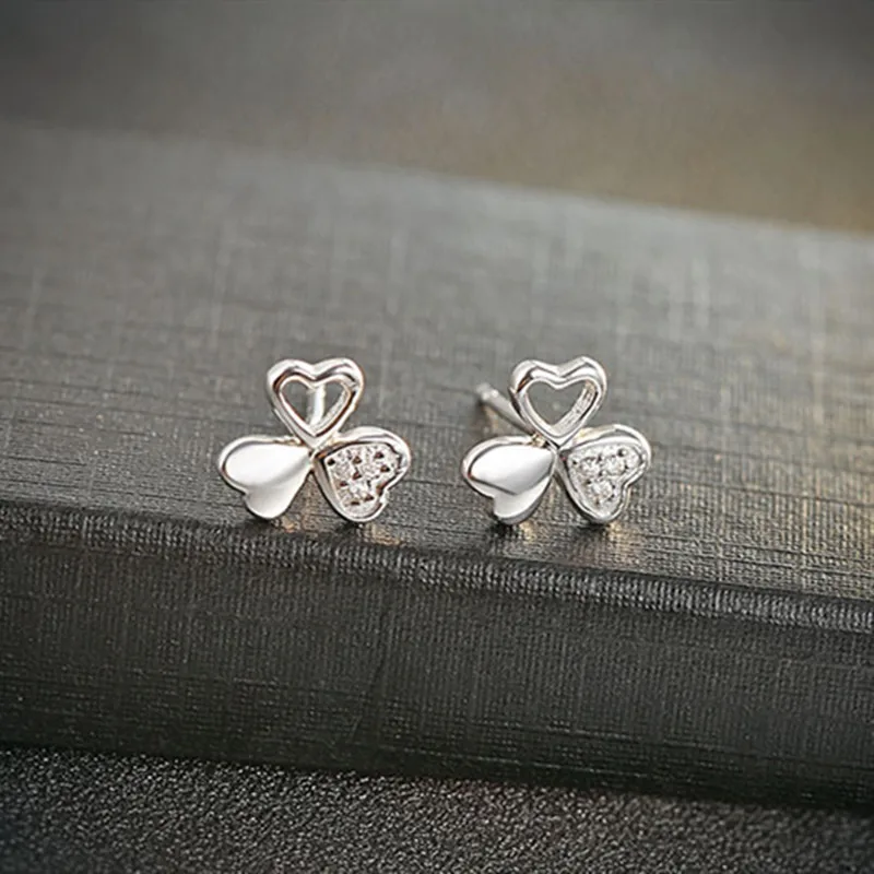 925 Sterling Silver Earrings Clover Zircon Love-Family Affection-Friendship Fashion Women's Ear Jewelry | Украшения и
