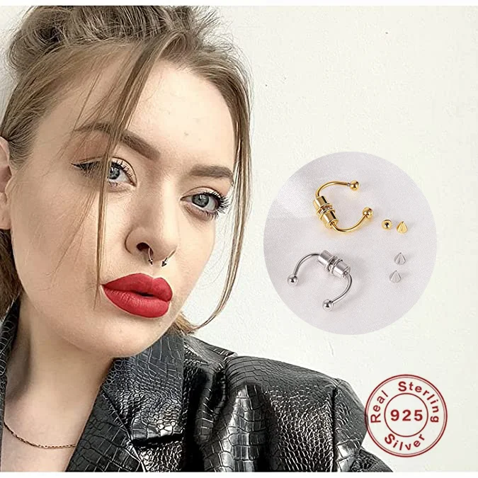 

925 Sterling Silver U Fake Nose Ring Hip Hoop Septum Rock Magnet Nose Piercing Punk Piercing   Accessories