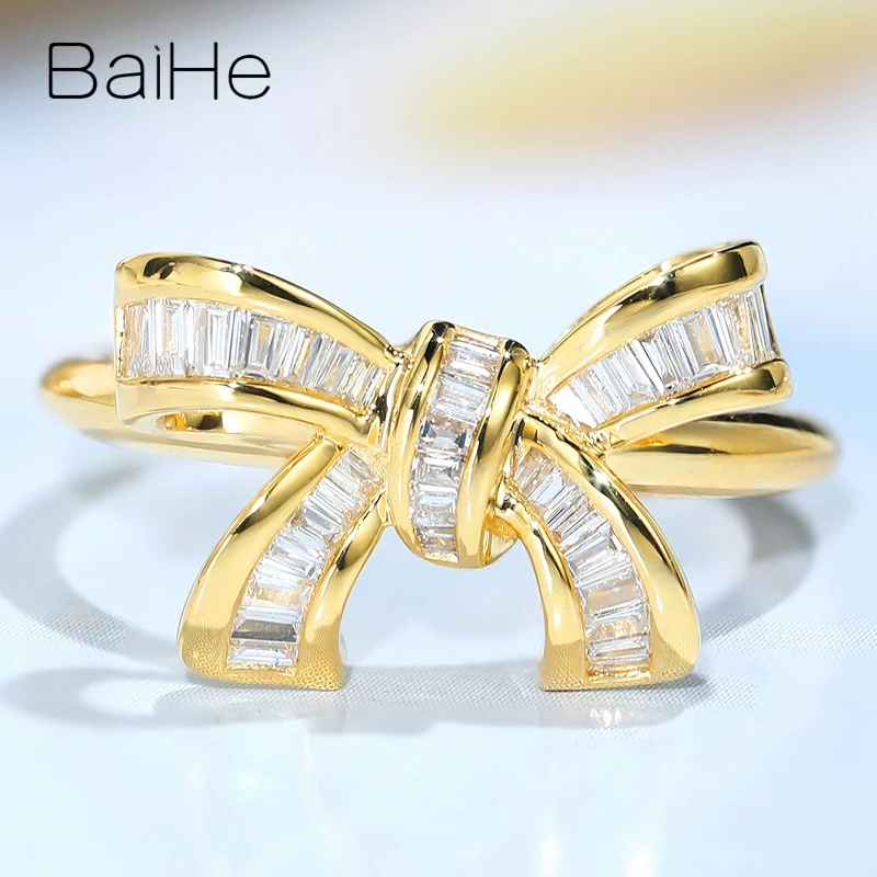 

BAIHE однотонное 14K желтое золото 0.30ct H/SI квадратные натуральные бриллианты Обручальное кольцо Модные Изящные Ювелирные изделия с красивым ба...