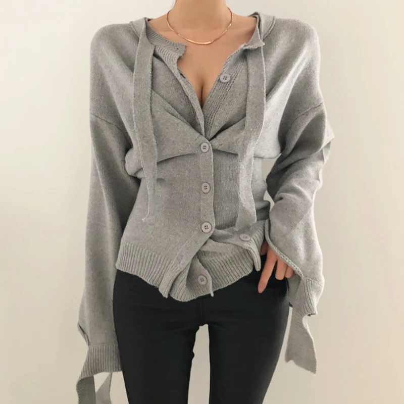 Новинка 2019 осень зима женские свитера на пуговицах асимметричные топы в