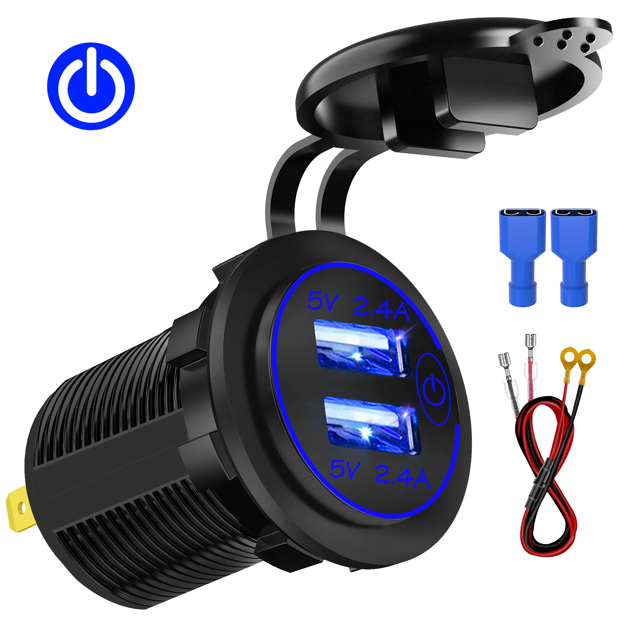 

5V 4.8A Dual USB Car Charger Adapter with Touch Button led light Car charging Cigarette Lighter Socket For Phone/Ipad etc