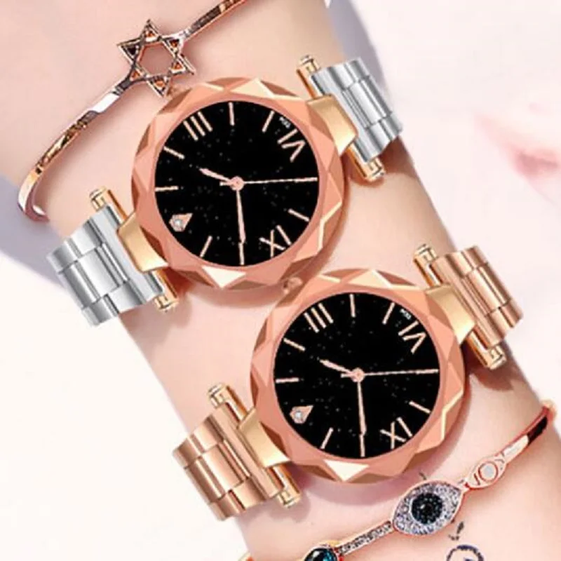 

New Ladies Watches Women Watch Rose Gold Stainless Steel Starry Sky Watch Luxury Analog Quartz Wristwatch Relojes Para Mujer