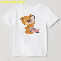 new alphabet l letter print tshirt for girlsboys kids clothes summer fashion bear t shirt toddler 3 13 years children clothing