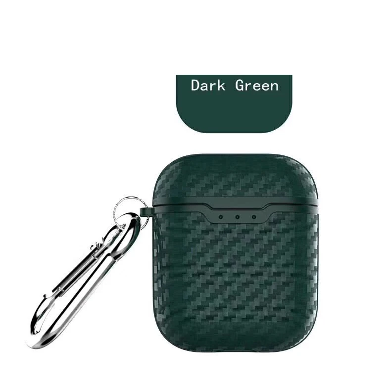 Carbon Fiber green Беспроводной чехол для наушников для AirPods чехол Роскошный зеленый Карбон волокно силиконовый защитный чехол для Air Pods 2 Чехол с крючком fundas - Цвет: Carbon Fiber green