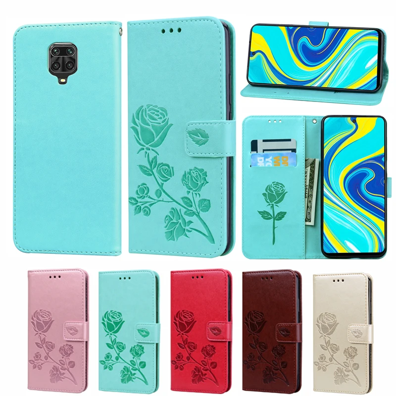 

Note 9 S Fashion Rose Flower Leather Flip Case for Xiaomi Redmi Note 9S Funds Mobile Phone Cover Luxury PU Leather Wallet Case