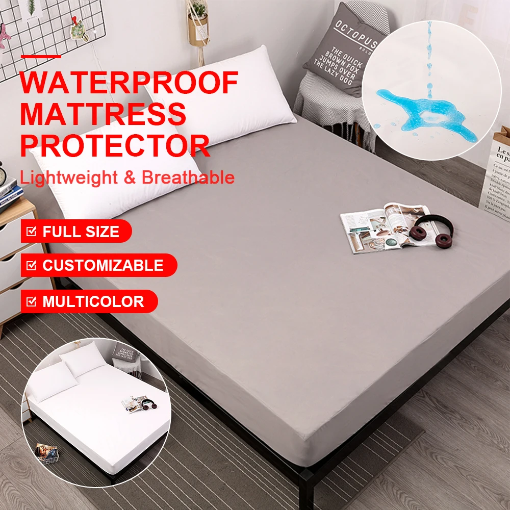 Водонепроницаемый чехол на матрас однотонный дышащий гипоаллергенный защитный