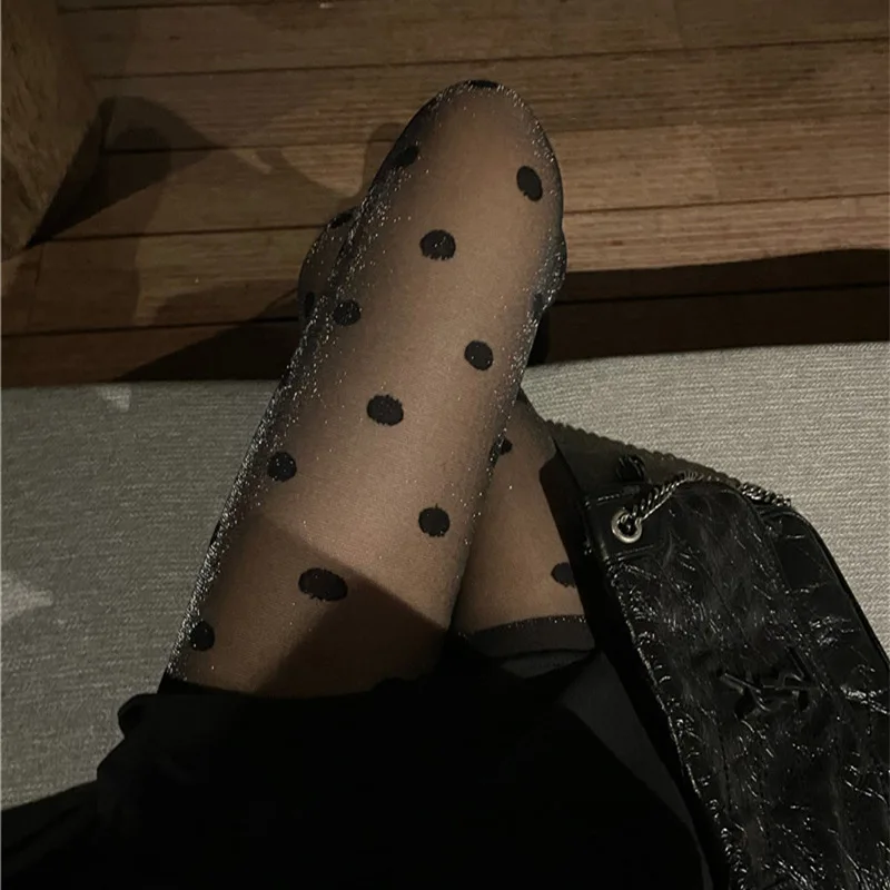 

15D Thin Tights For Women Sexy Dot Black Stockings Shiny Collant Femm Medias Mujer Nightclubs Print Pantyhose Female Stockings
