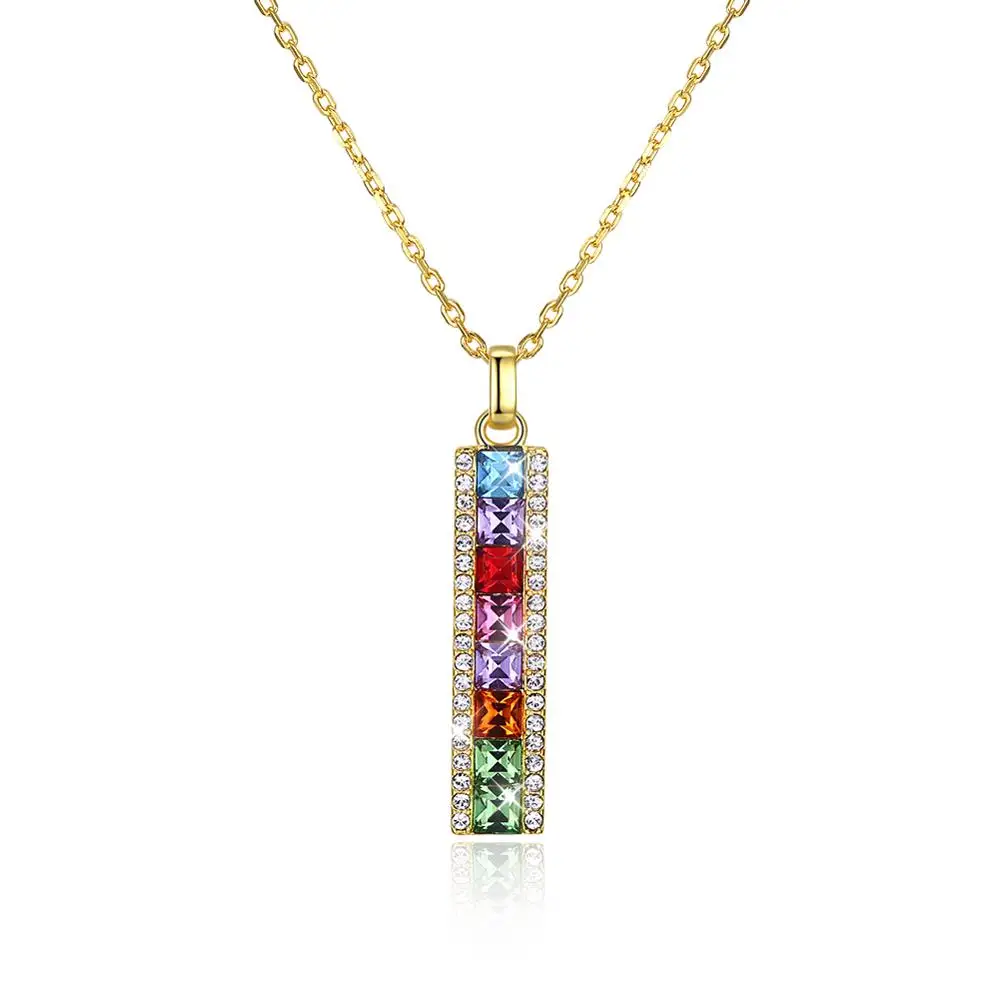 

Crystal Bar Colorful Pendant LEKANI Crystals From Swarovski Necklace 925 Sterling Silver Necklace Wedding Jewelry Gifts