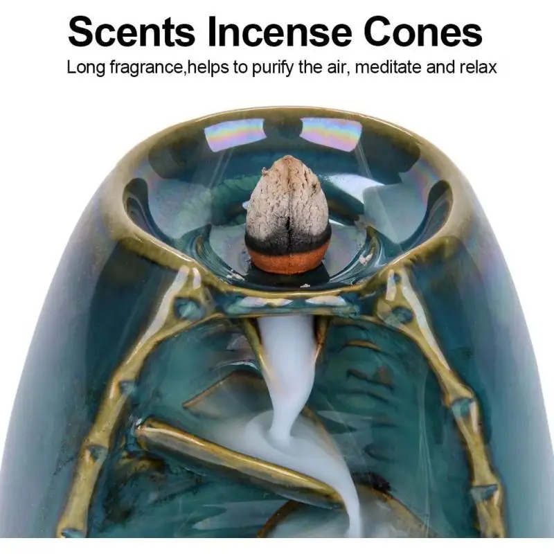 

Backflow Incense Burner With 120 Incense Cone Smoke Waterfall Incense Cone Stick Holder Aromatherapy Smoke Reflux Incense Censer