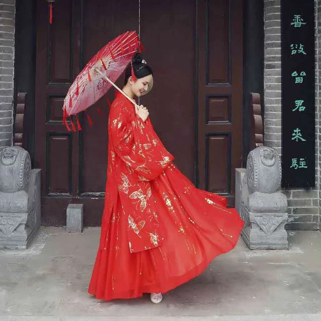 Фильм драма летние Hanfu для женщин Красный Юбка Феи Комплект в китайском стиле