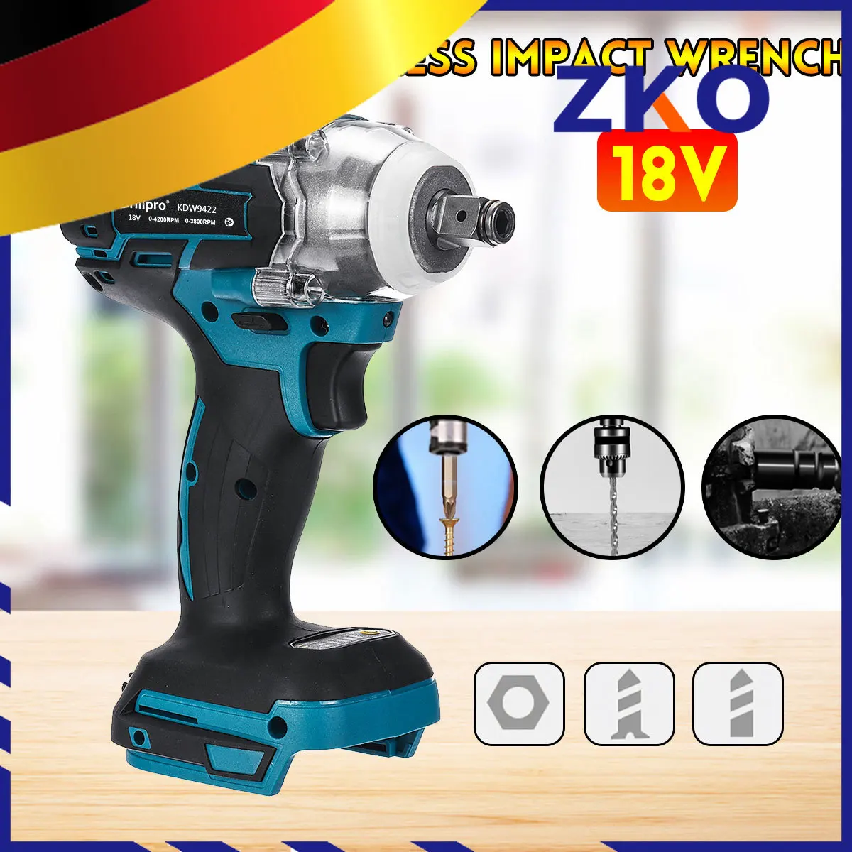 

Drillpro Brushless Cordless Electric Impact Wrench Rechargeable 1/2 inch Wrench Power Tools Compatible for Makita 18V Battery