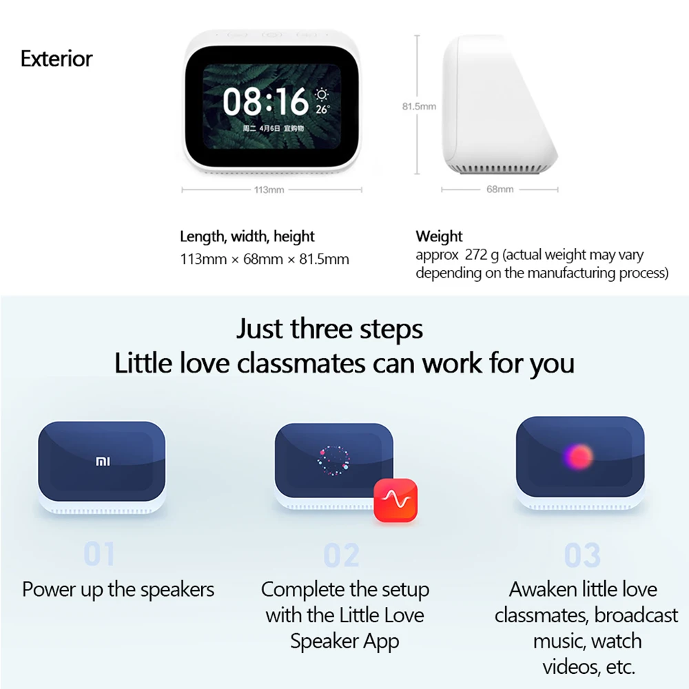 Колонка Xiaomi AI с сенсорным экраном Bluetooth 5 0 3 97 дюйма цифровой дисплей будильник Wi-Fi