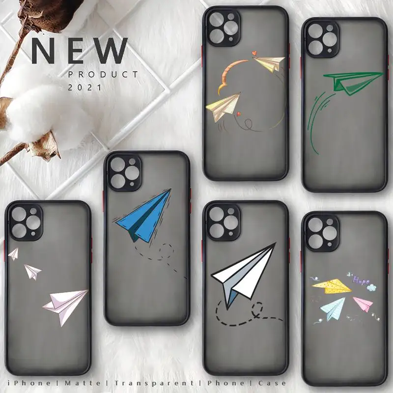 

paper airplane Childhood flying Phone Case black matte transparent For iPhone 7 8 x xs xr 11 12 pro plus mini max Clear Funda