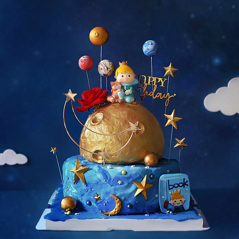 

Stars Universe Rose Fox Prince Boy Happy Birthday Cake Topper for Party Decoration Dessert lovely Gifts