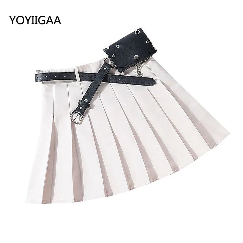 Summer Women Skirts Solid Pleated Mini Skirt Casual High Waist Ladies Sashes with Pocket Fashion A-line Sexy | Женская одежда
