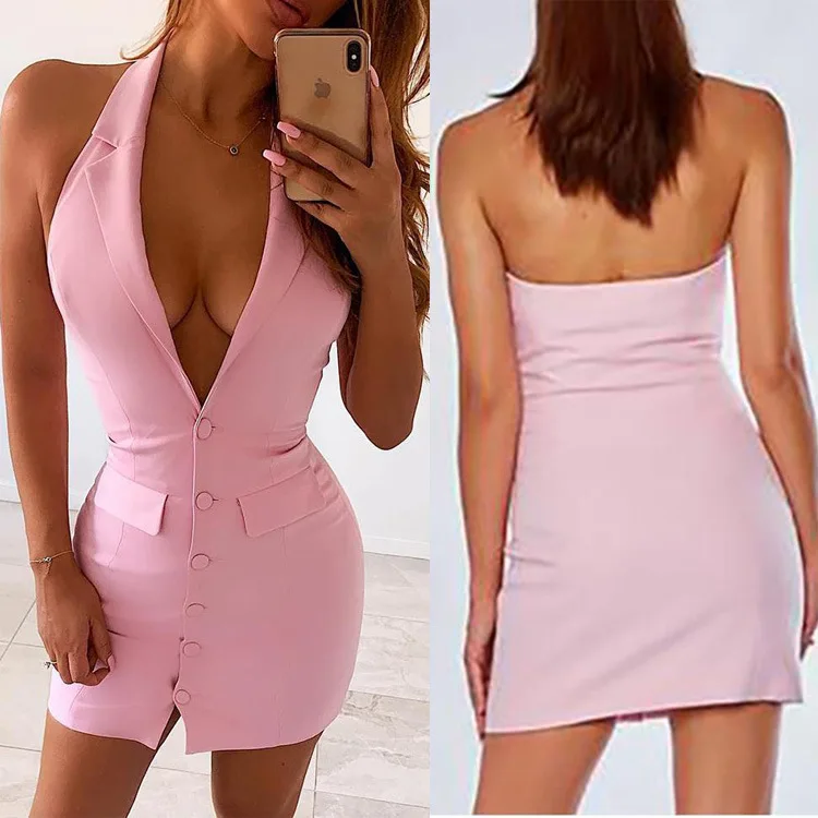 

Соблазнительное платье без рукавов, Новинка лета 2021, модные облегающие мини-платья с глубоким V-образным вырезом