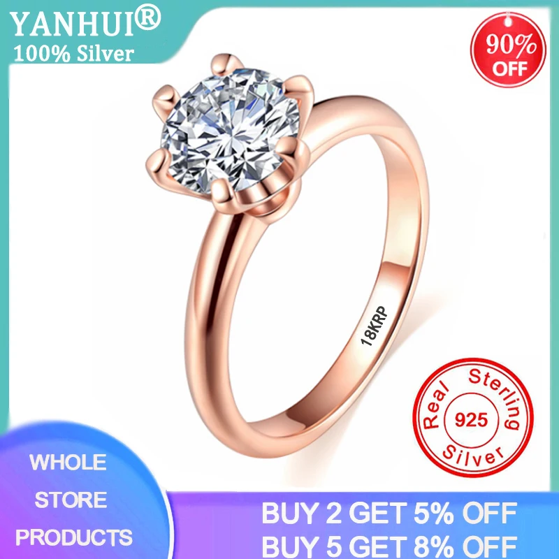 YANHUI роскошь Косынка 2.0ct серебряное обручальное кольцо оригинальный покрытый 18 К