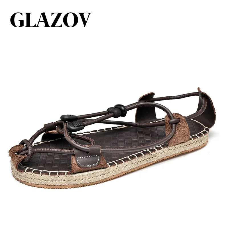 Сандалии мужские из натуральной кожи Нескользящие удобные пляжные шлепанцы