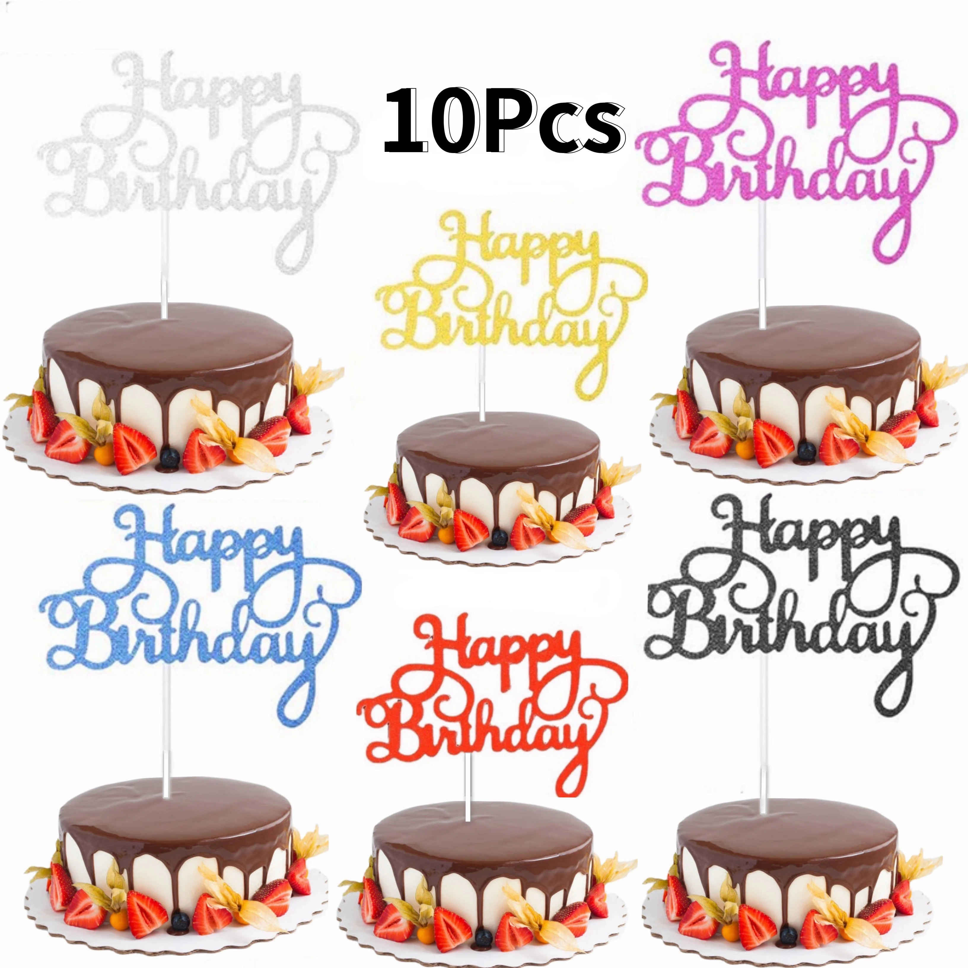 

10Pcs Happy Birthday Cake Topper Creative Glitter Plug-in for Birthday Cakes Decoration Dessert DIY Baking Cake Decorating Tools