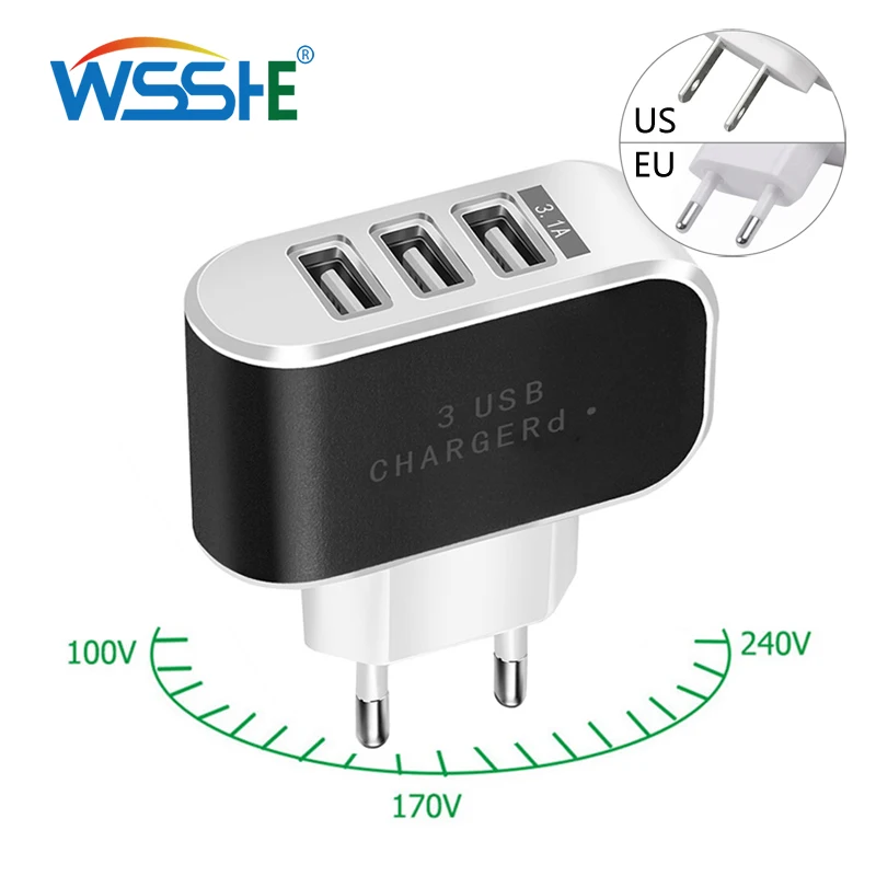 

5V 2A US/EU plug Mobile Phone Charger Universal Quick Charge 3 ports USB Fast Charging Travel portable Wall Mobile Phone Charger