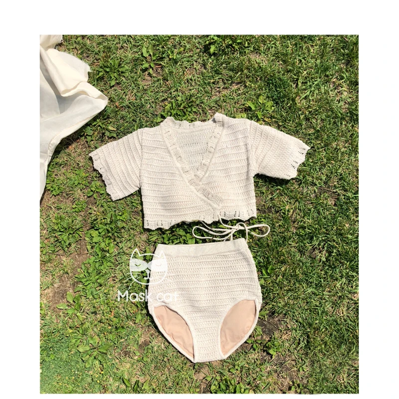 

Swim Wear Plavky Women Beach Outings 2020 Swimsuit For Girls Bathing Suit New Knitting Long Sleeve Hollow High Waist Print