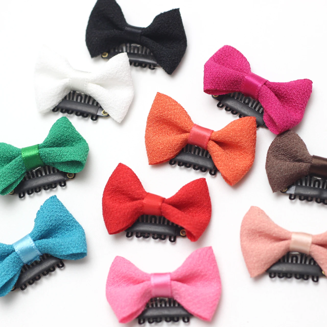 Lazo peque&ntilde;o de 1,6 "para beb&eacute;, lazos de gasa s&oacute;lidos, Mini pestillo de pelo fino, pinza de pelo para reci&eacute;n nacido, horquilla de Color caramelo, 10 Uds.-2