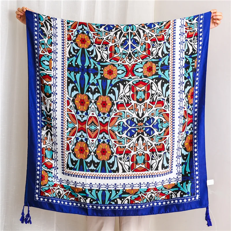 Reversible Bohemian Pashmina Ethnic Tribal Border Shawl Wrap Scarf for Woman Viscose Wraps |
